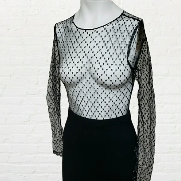 Nasty Gal NWT black mesh metallic bodysuit size 0 - Picture 3 of 13